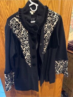 Black Coat with black and white Trim